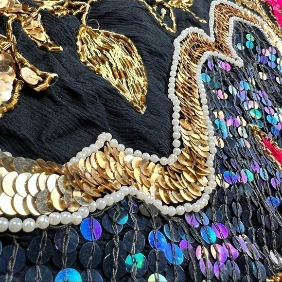 80s VTG Chanson D'Amour Glam Sequins 100% Silk Party Cocktail Evening Top Medium - Picture 4 of 8